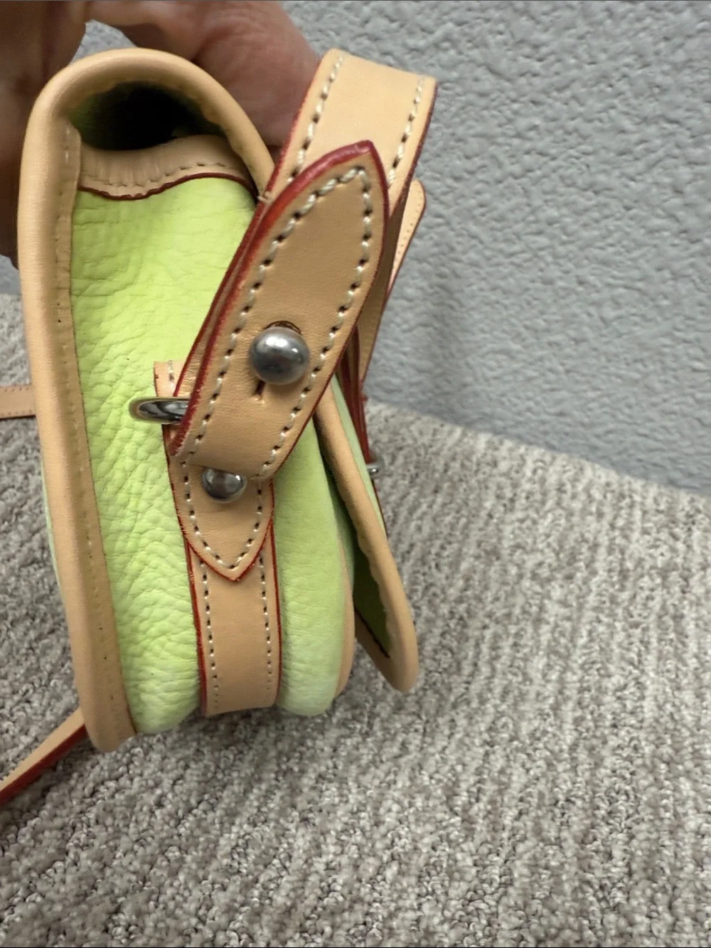 Rare Dooney & Bourke Nubuck/Suede Lime Green & Tan Leather Saddle BagCrossbody